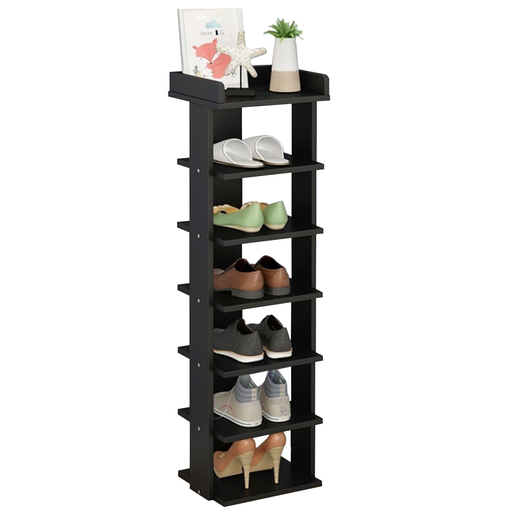Living and Home 7 Tier Black Wooden Open Shoe Rack Image 1