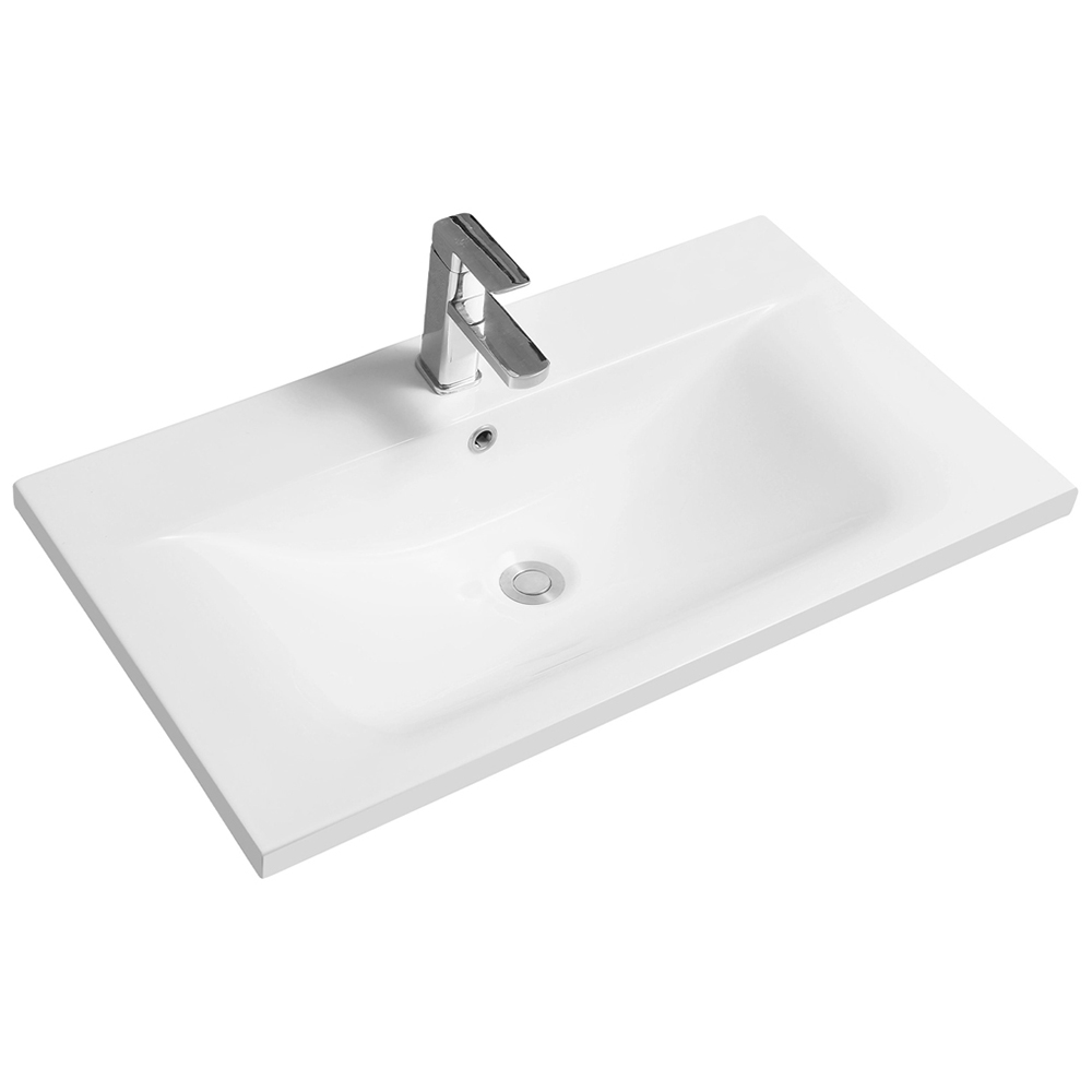 Limoge White Ceramic Thin Edge Inset Basin with Dipped Bowl 810mm Image 1