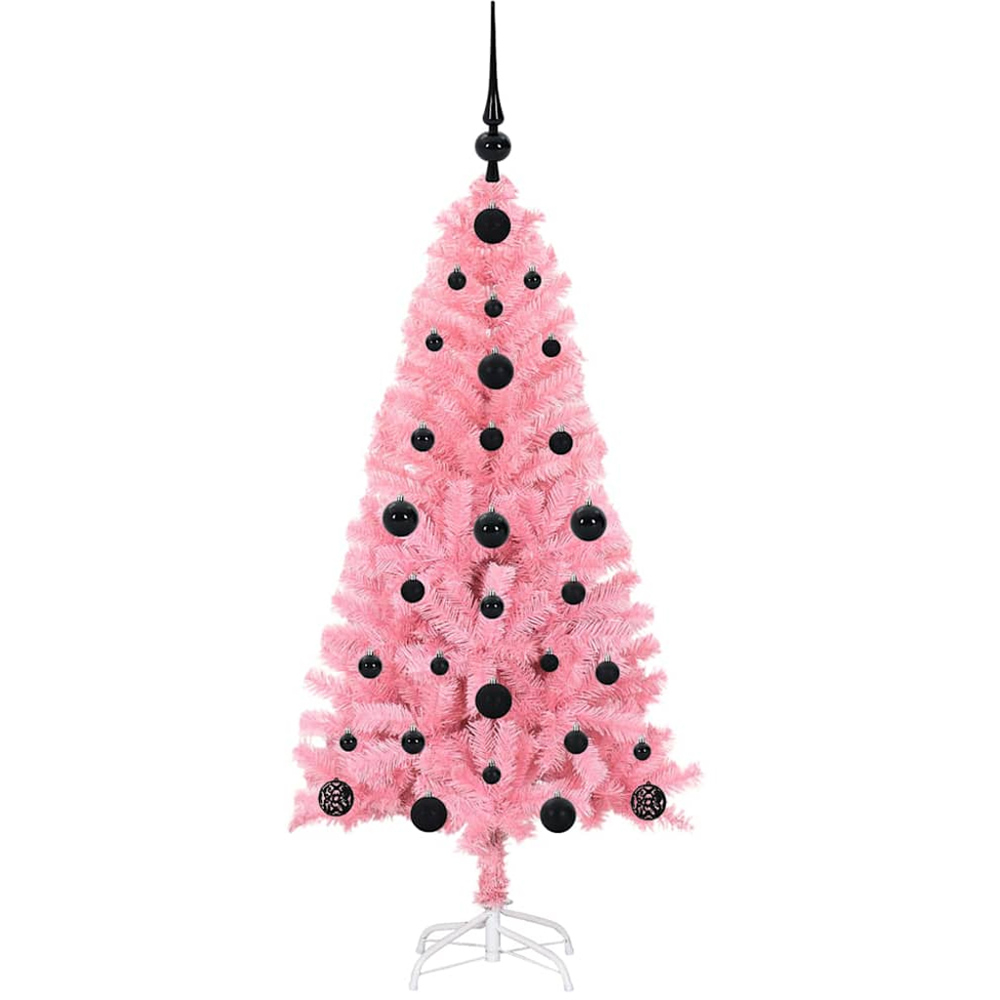 vidaXL Pre-Lit Black Bauble Pink Artificial Christmas Tree 5ft Image 2