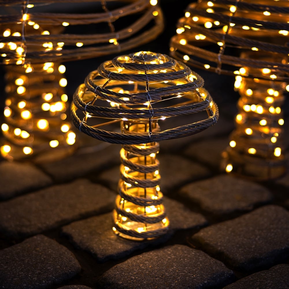 Charles Bentley Rattan Light Up Mushrooms Christmas Decoration 3 Pack Image 4