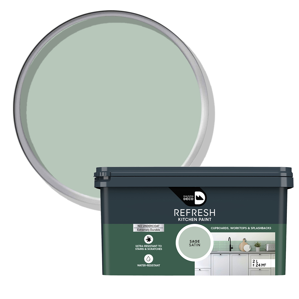 Maison Deco Refresh Kitchen Cupboards and Surfaces Sage Green Satin Paint 2L Image 1