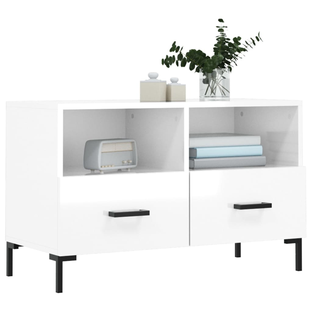 vidaXL 2 Drawer 2 Shelf High Gloss White TV Cabinet Image 3
