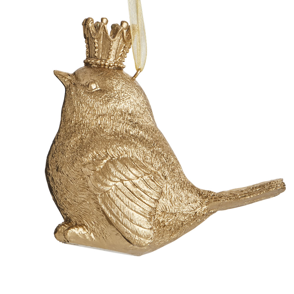 Wilko Midnight Magic Antique-Gold Bird With Crown Christmas Tree Decoration Image 1