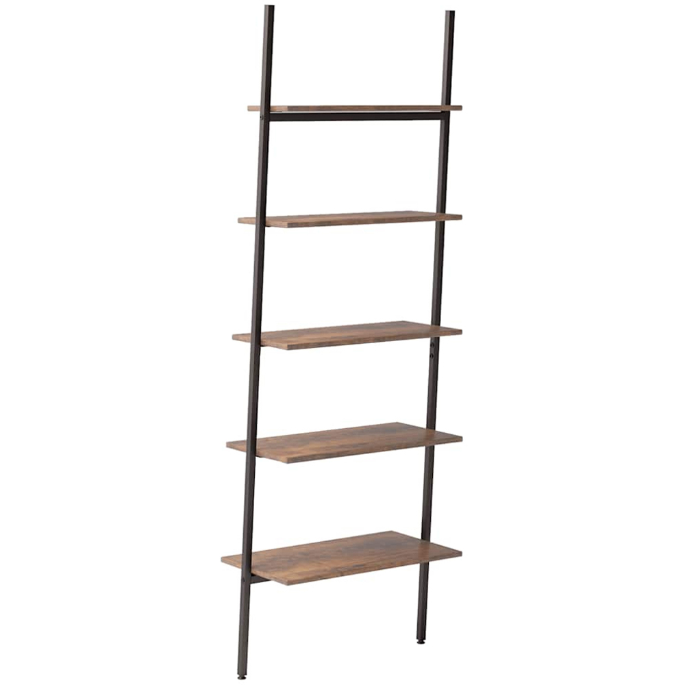 vidaXL 5-Tier Dark Brown and Black Leaning Shelf Image 3