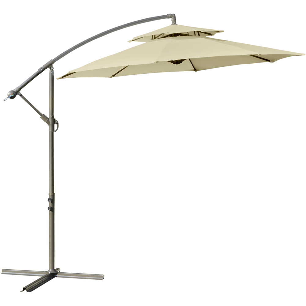 Outsunny Beige Double Tier Cantilever Banana Parasol with Cross Base 2.7m Image 1