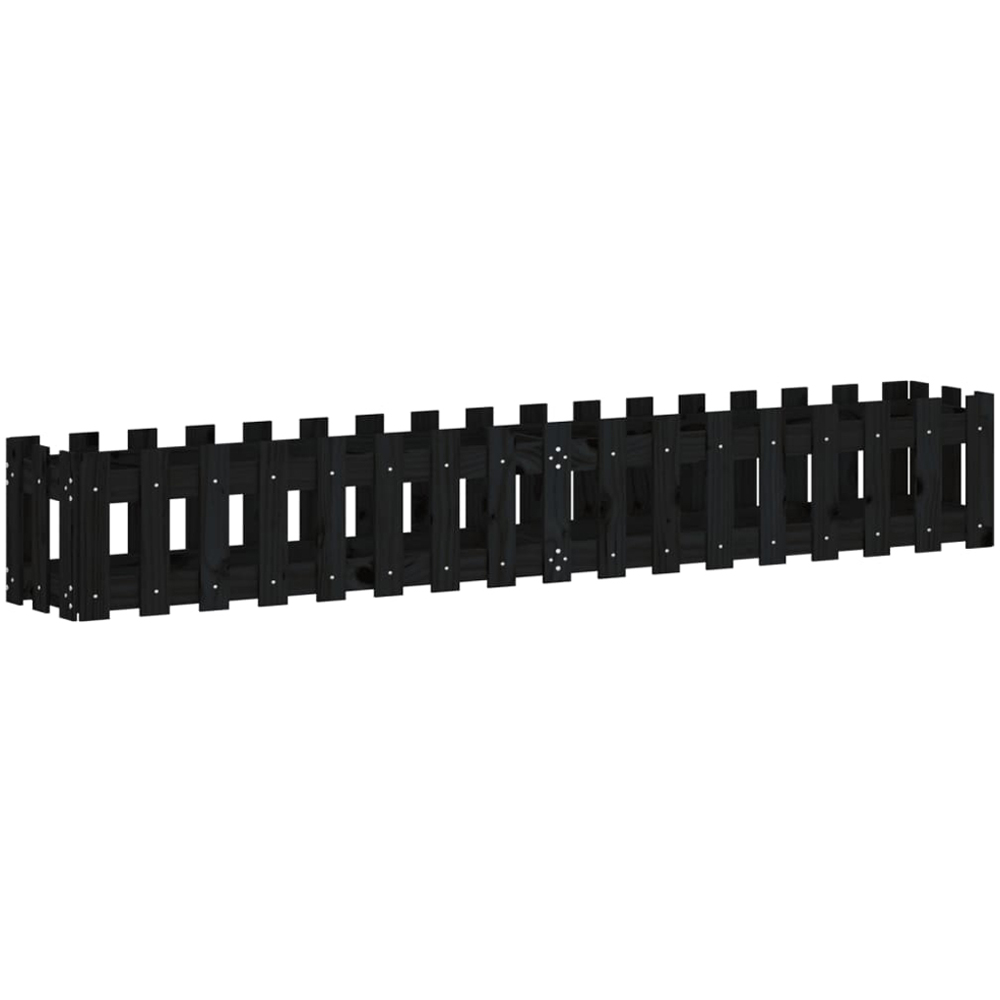 vidaXL Black Solid Pine Wood Fence Design Raised Garden Bed 200 x 30 x 30cm Image 1