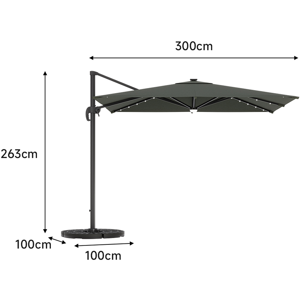 Living and Home Dark Grey Square LED Rotatable Cantilever Parasol with HDPE Base 3m Image 9
