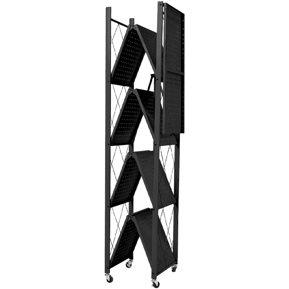 H&O Direct 5 Shelf Metal Foldable Storage Rack with Lockable Wheels and Side Guardrails Image 3