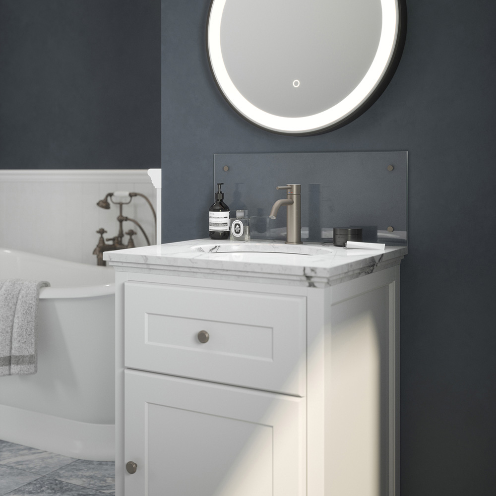 Clear Glass Bathroom Splashback with Brass Caps 500 x 250 x 4mm Image 2