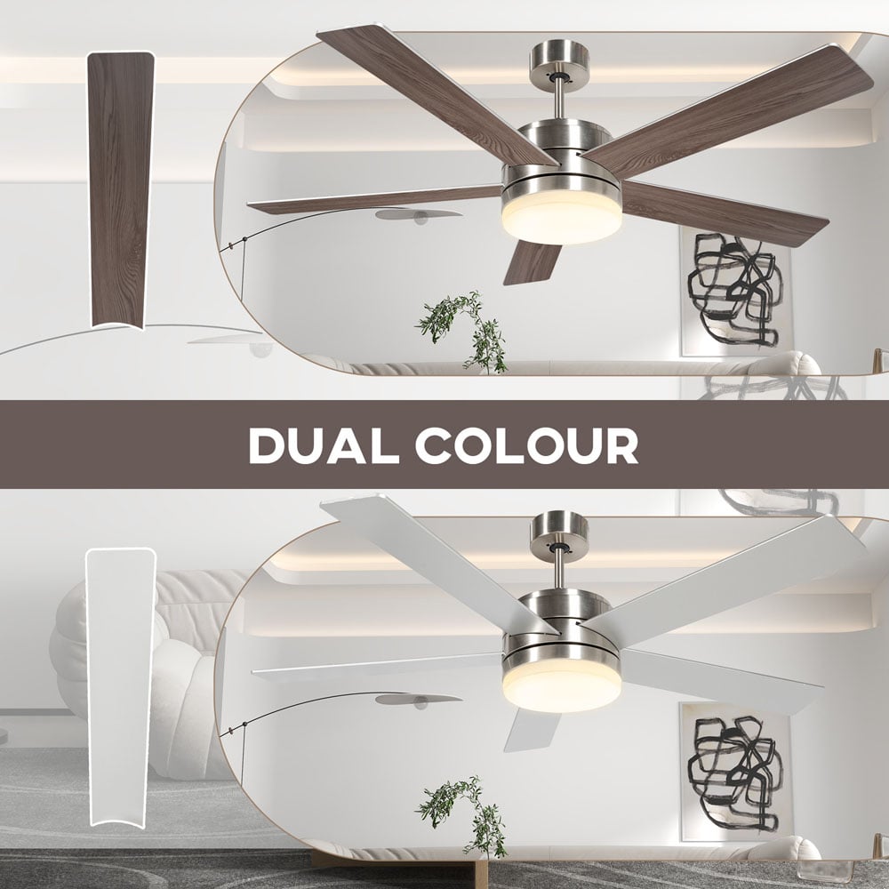 HOMCOM Silver and Natural Mounting Reversible Ceiling Fan with Light and Remote Image 3