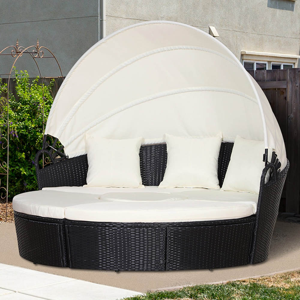Outsunny 6 Seater Black Round Rattan Sofa with Canopy Image 1