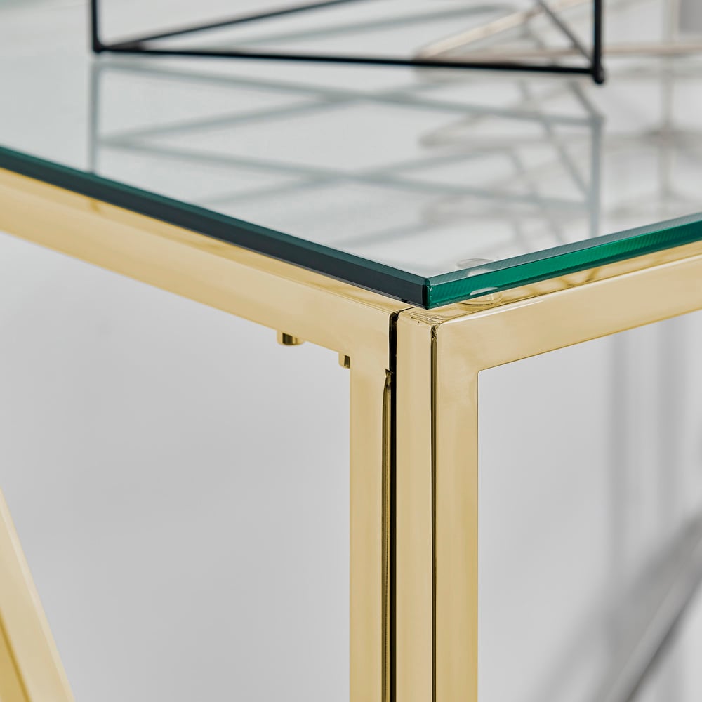 Furniturebox Sicily Clear Glass and Gold Chrome Rectangular Console Table Image 4