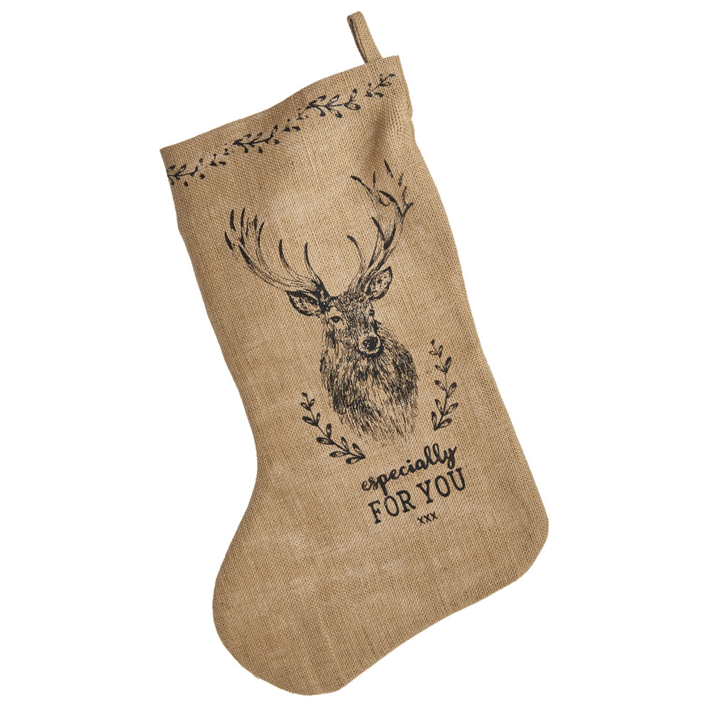 Wilko Country Christmas Printed Hessian Stocking Image
