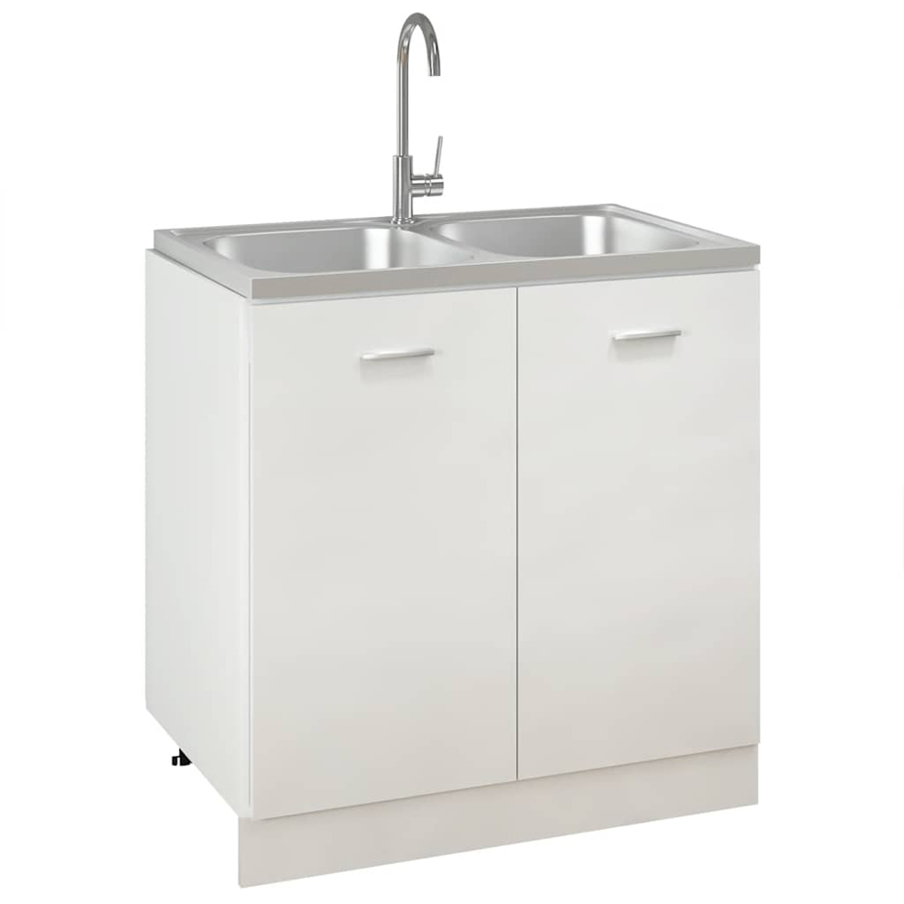 vidaXL Silver Stainless Steel Kitchen Sink with Double Basin and Drainer Set 800 x 500 x 155mm Image 2
