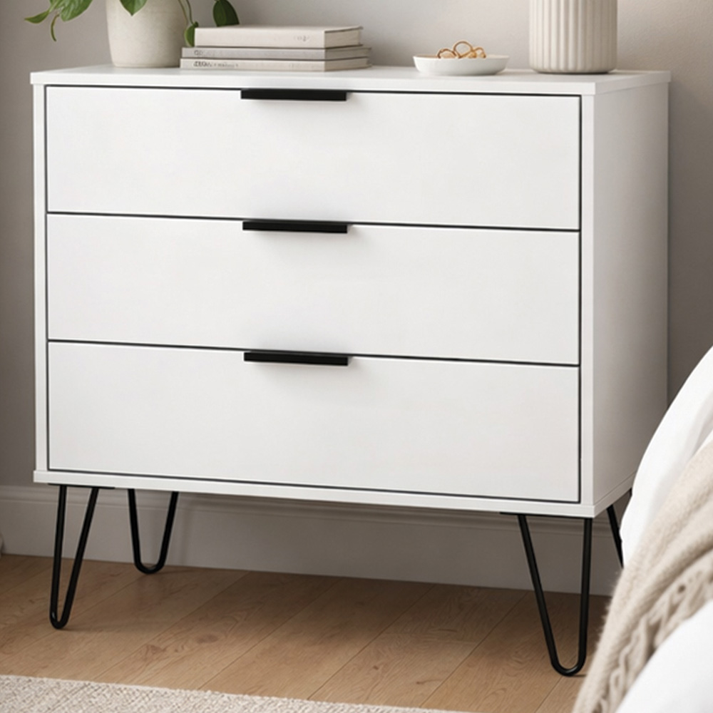 Crowndale Hong Kong 3 Drawer Matt White Chest of Drawers Ready Assembled Image 1