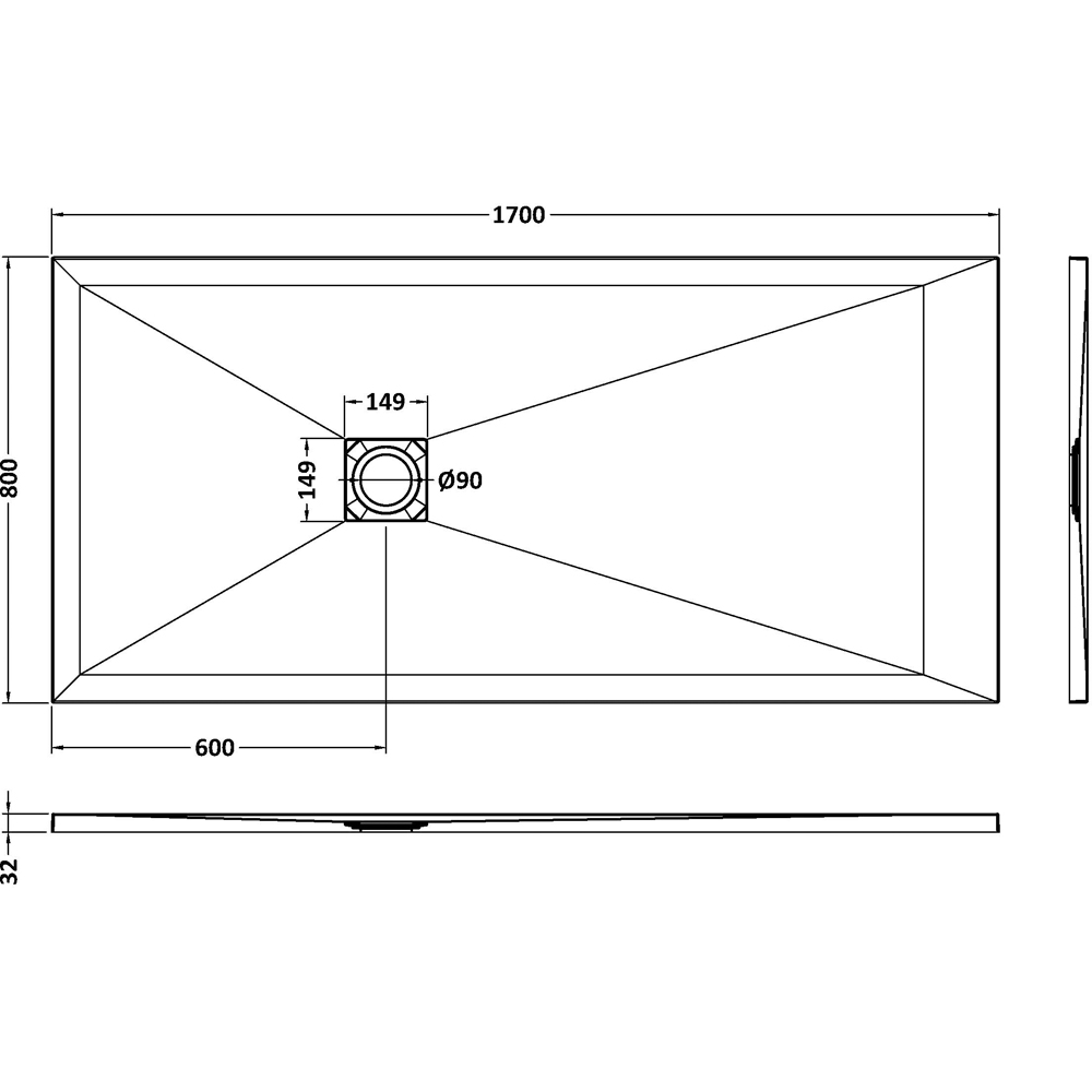 nuie Slate Grey Rectangular Shower Tray 1700 x 800mm Image 2