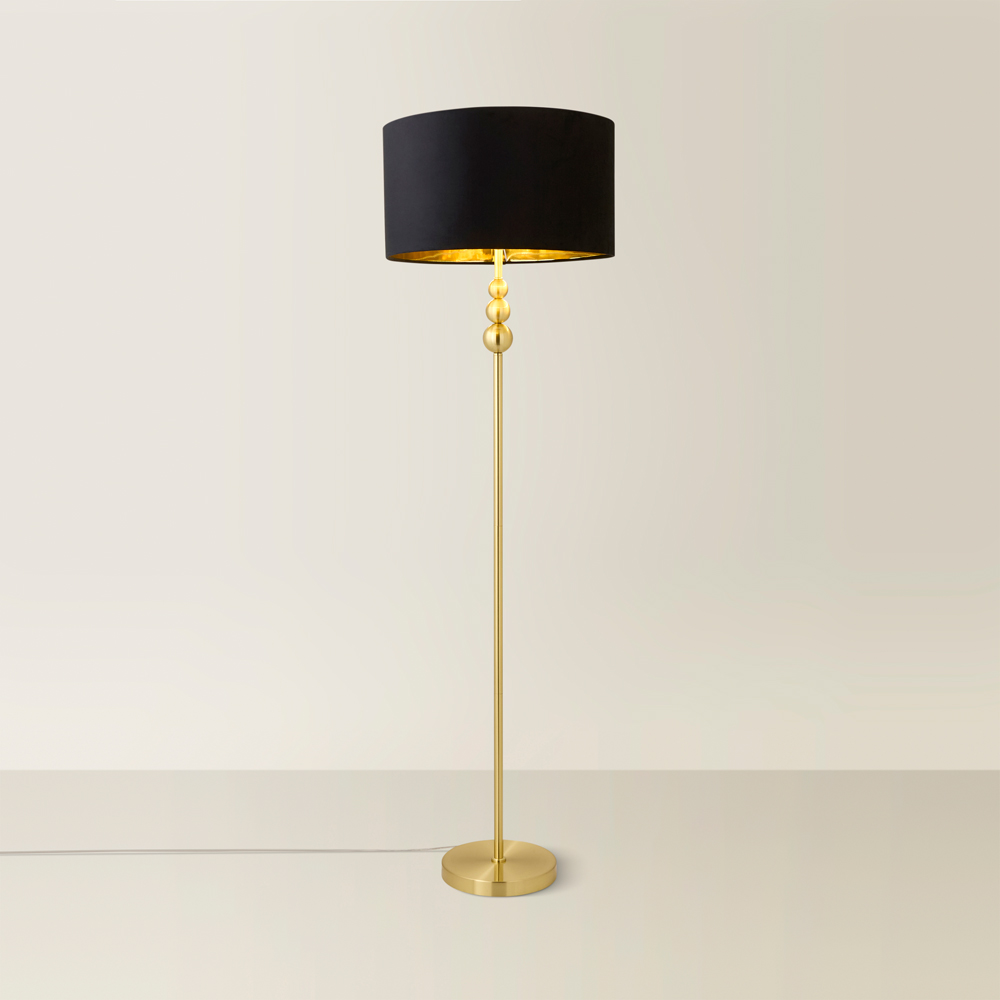 ValueLight Marissa Black Velvet Gold Inner Shade Gold Stacked Ball LED Floor Lamp Image 5