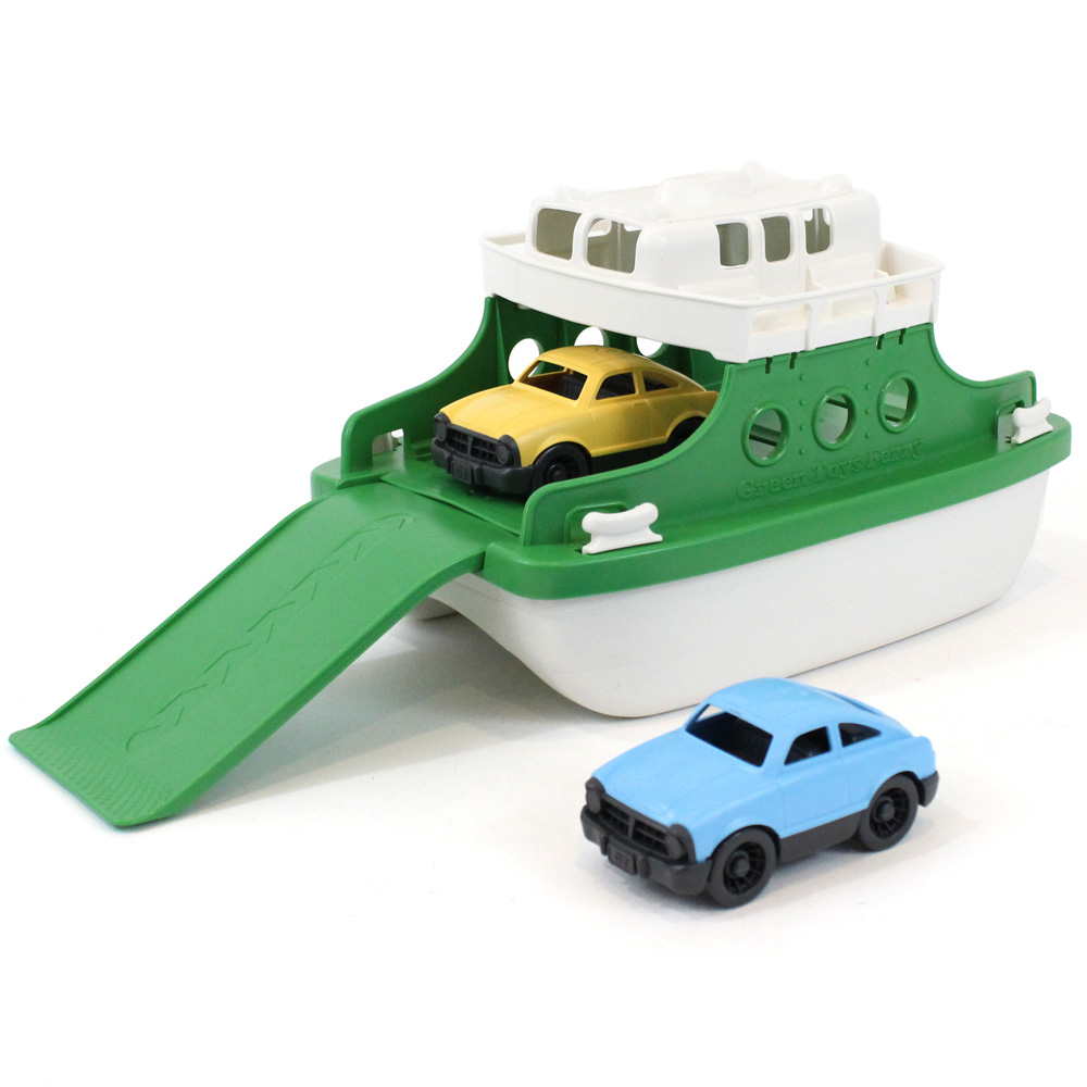 Green Toys Green and White Ferry Boat with Cars Image 2
