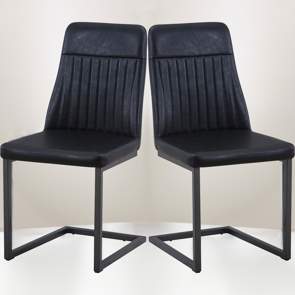 Baumhaus Vintage Set of 2 Black Leather Dining Chair Image 1