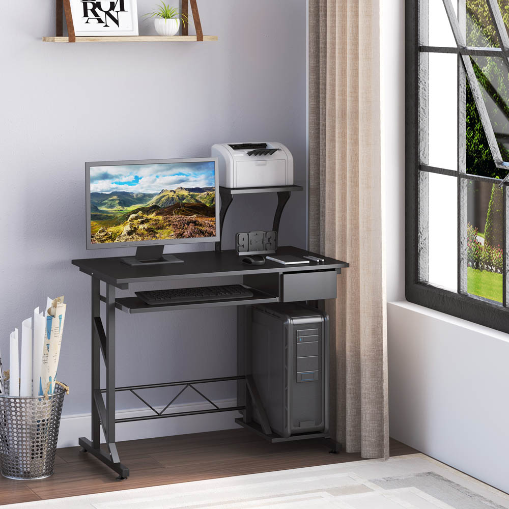 Portland Wood Computer Desk With Display Stand Black Image 6
