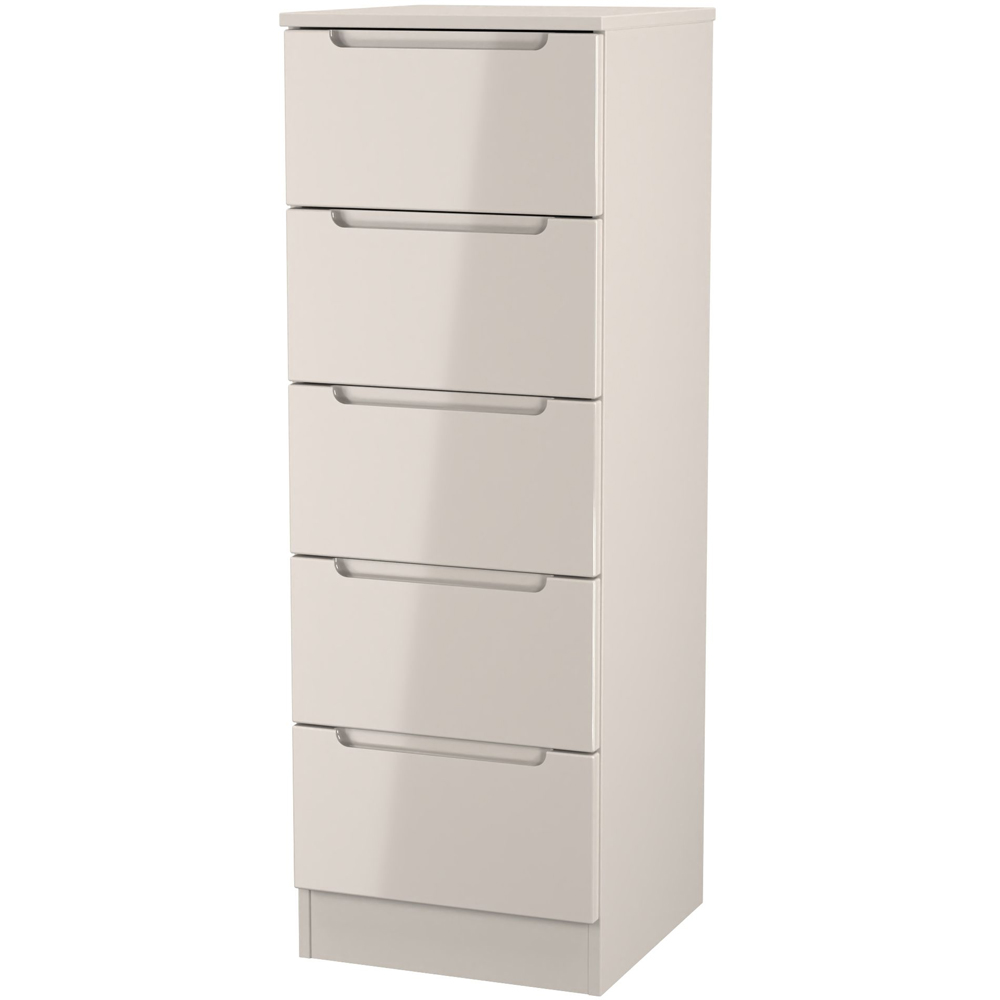 Crowndale Milan 5 Drawer Kashmir Gloss and Kashmir Tall Bedside Cabinet Ready Assembled Image 2