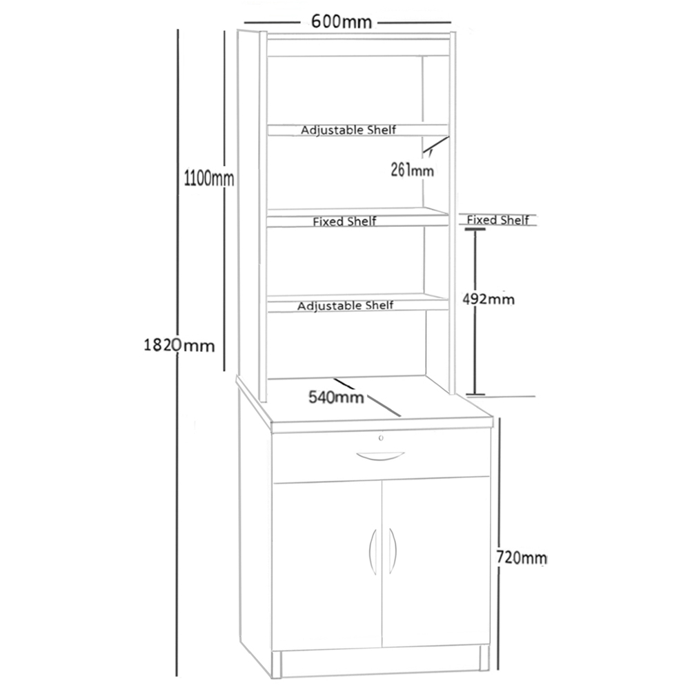 R White Cabinets 2 Door Single Drawer 4 Shelf Brown Cupboard with Hutch Image 5