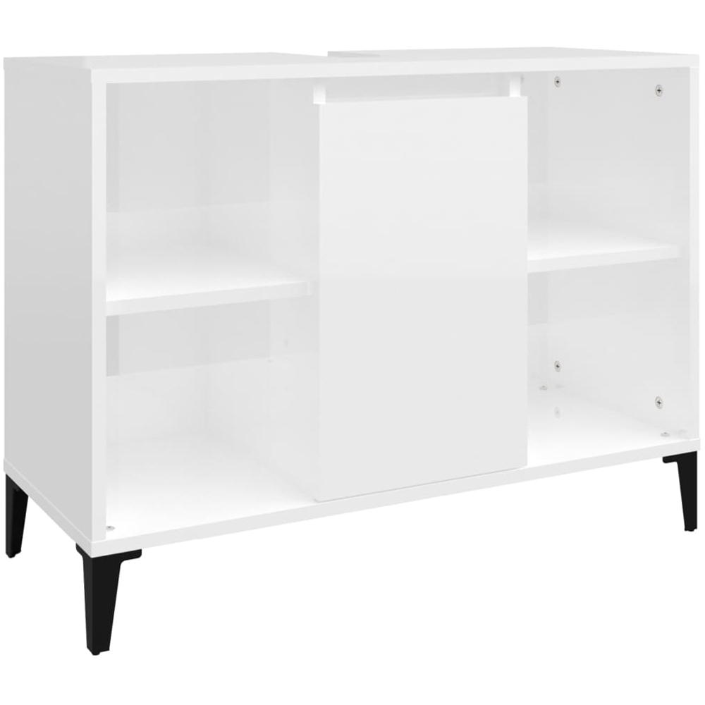 vidaXL Single Door 4 Shelf Gloss White Washbasin Cabinet Image 2
