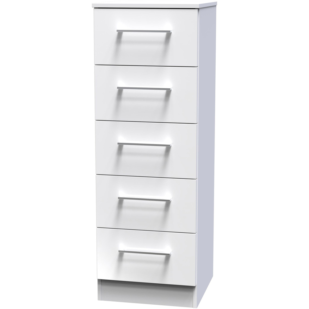 Crowndale Worcester 5 Drawer White Gloss Tall Chest of Drawers Ready Assembled Image 2