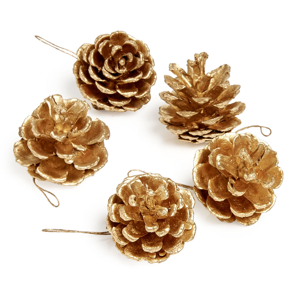Wilko 5 pack Country Christmas Gold Pinecones Image