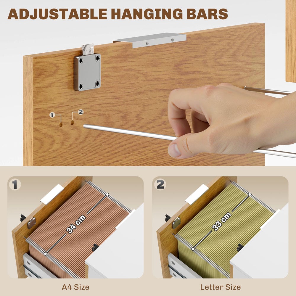 HOMCOM 2 Drawer Filing Cabinet with Adjustable Hanging Bars Image 8