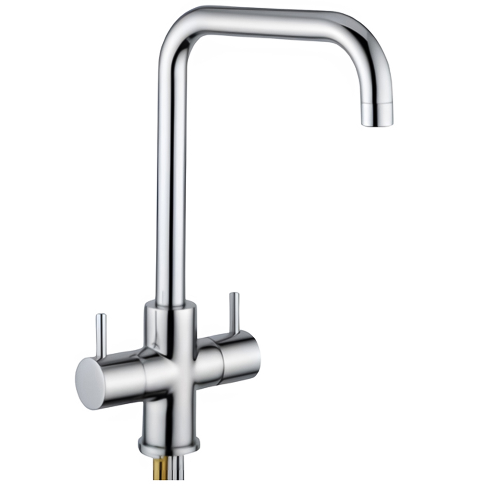 Piralla Vox Quad Polished Chrome Twin Lever Swivel Spout Kitchen Tap Image 1