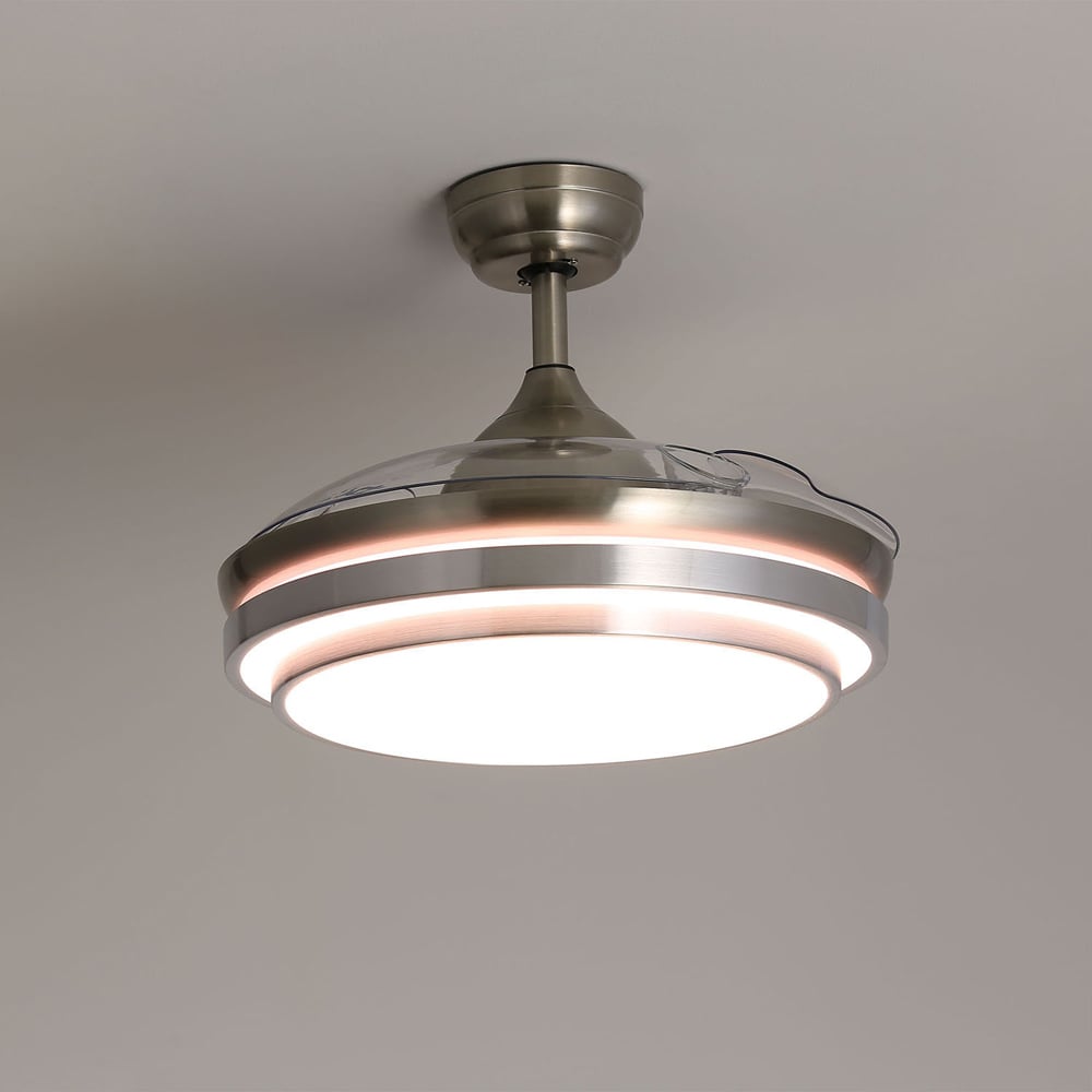 Living and Home Chrome Retractable LED Ceiling Fan Light with Remote 42 inch Image 2