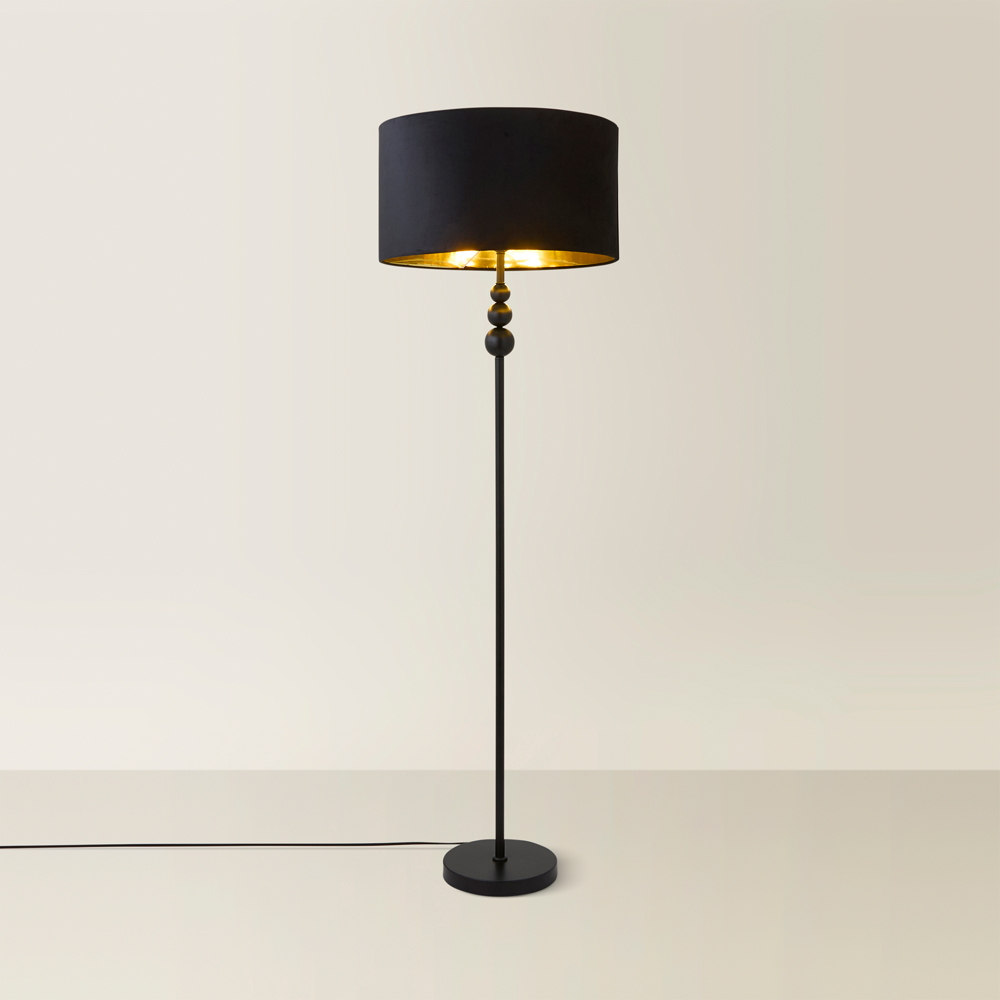 ValueLight Marissa Black Velvet Gold Inner Shade Black Stacked Ball LED Floor Lamp Image 5