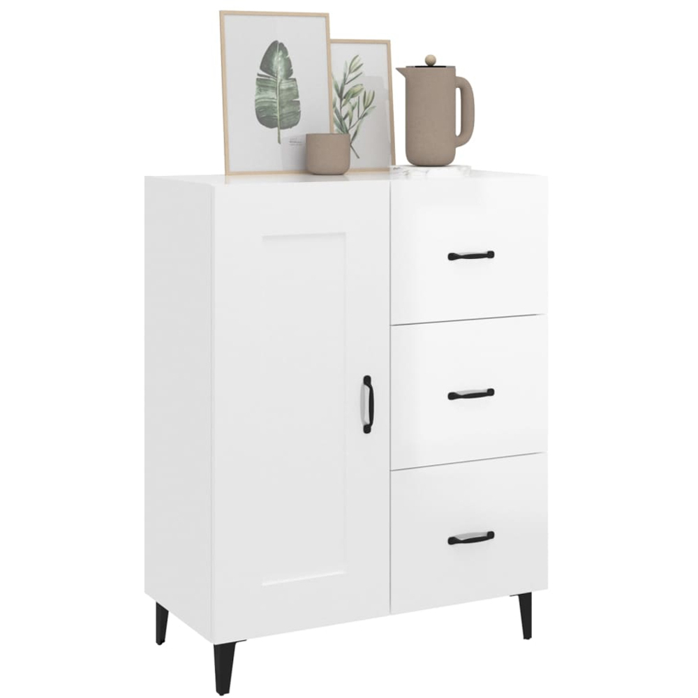 vidaXL Single Door 3 Drawer High Gloss White Sideboard Image 3