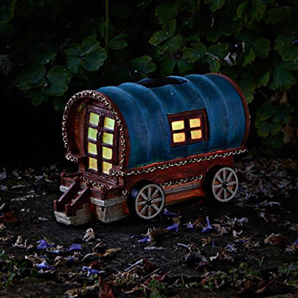 Marco Paul Solar Powered Light Up Colour Changing Gypsy Caravan Garden Ornament Image 4