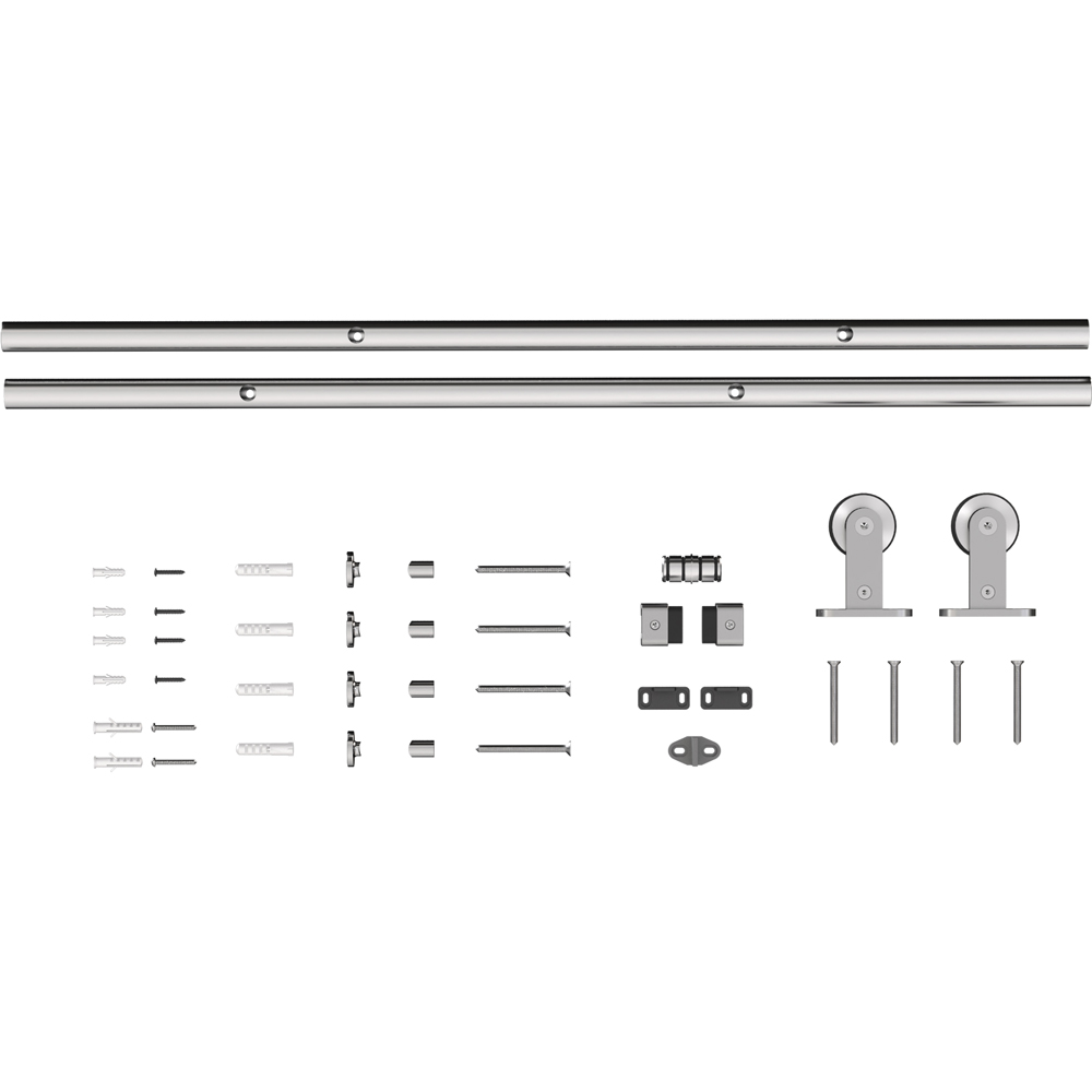 HOMCOM Sliver Tone Smooth Quiet Sliding Door Hardware Kit 180cm Image 1