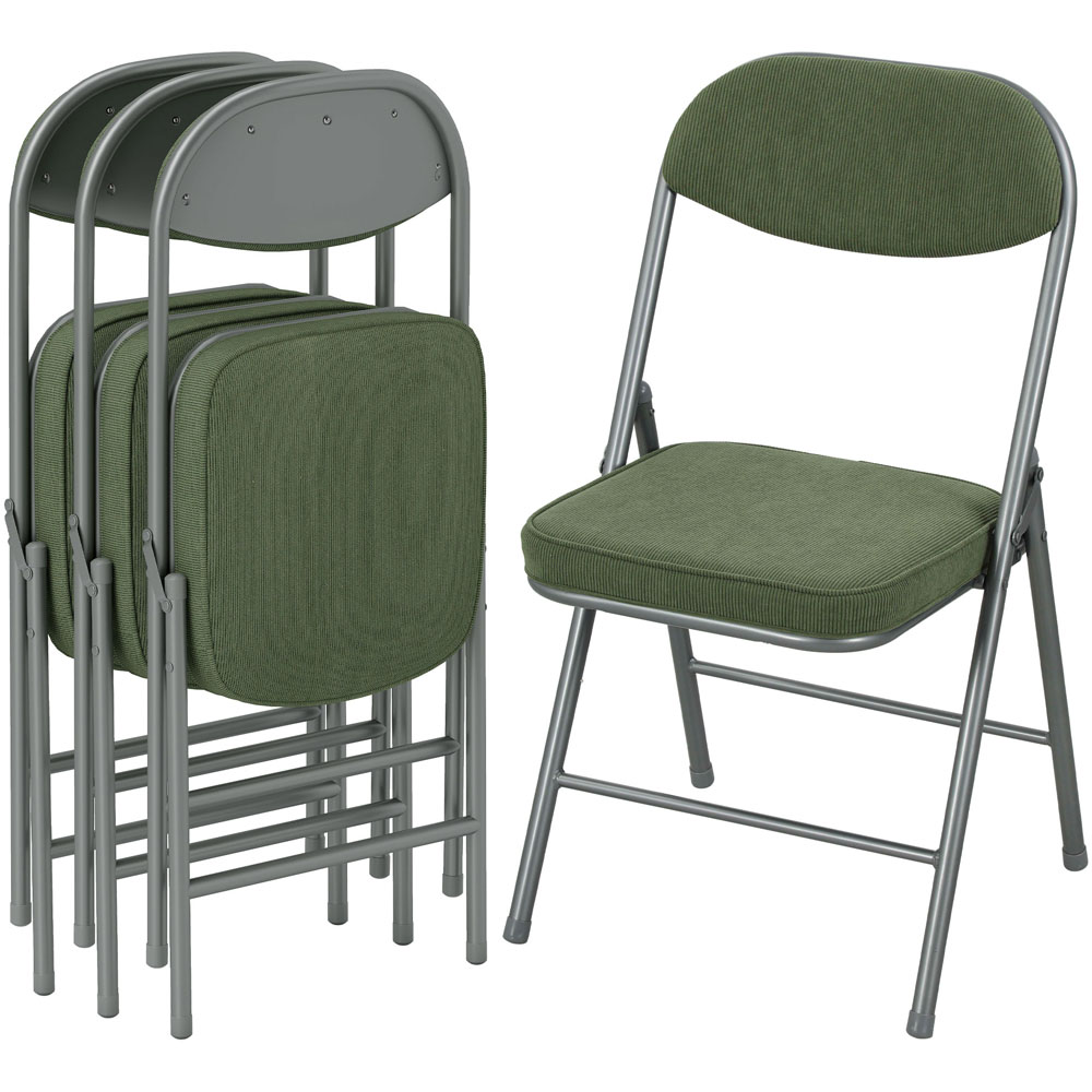 HOMCOM Set of 4 Green Steel Frame Foldable Chair with Cushioned Seat Image 2