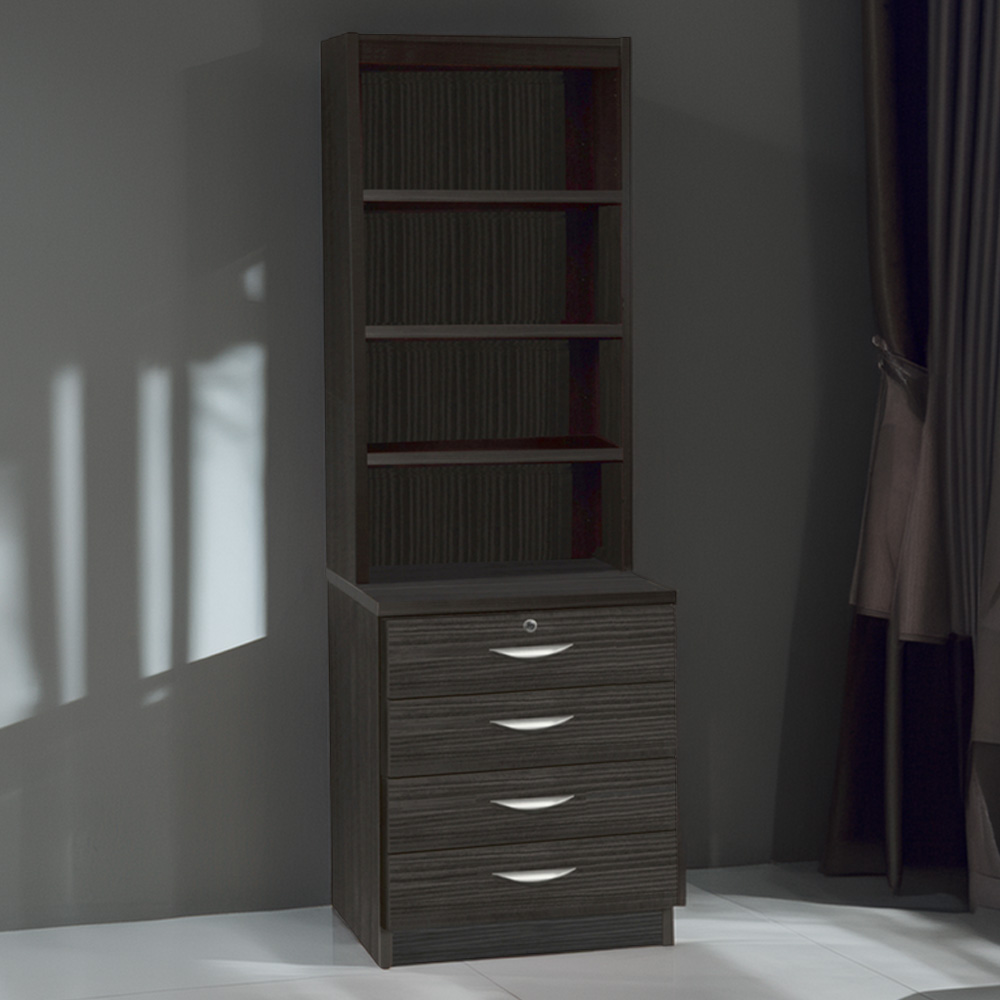 R White Cabinets 4 Drawer 4 Shelf Black Chest of Drawers Image 1