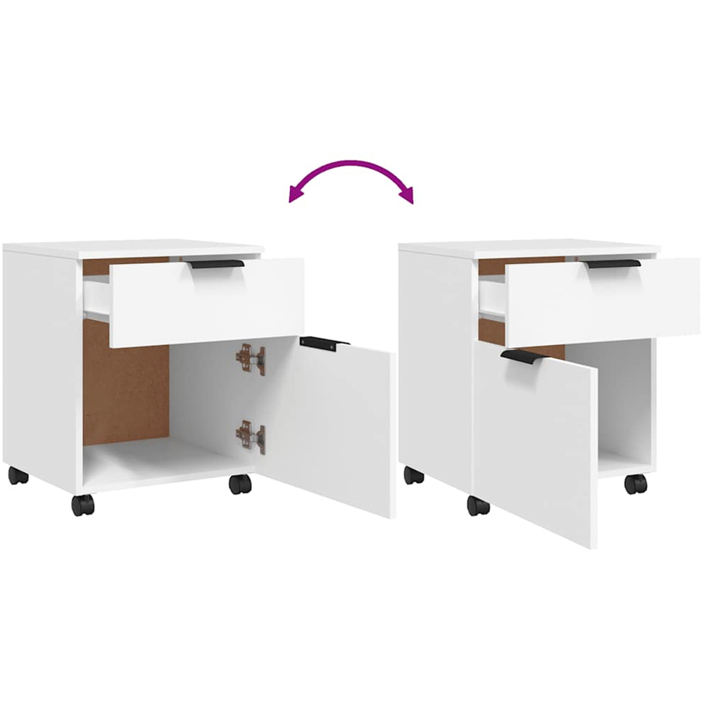 vidaXL Single Door Single Drawer White File Cabinet with Swivel Wheels Image 7