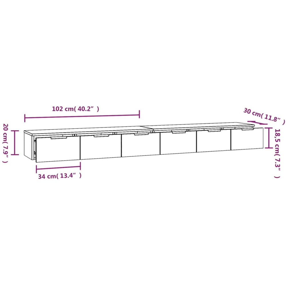 vidaXL 3 Drawer Smoked Oak Floated Wall Cabinet Set of 2 Image 6