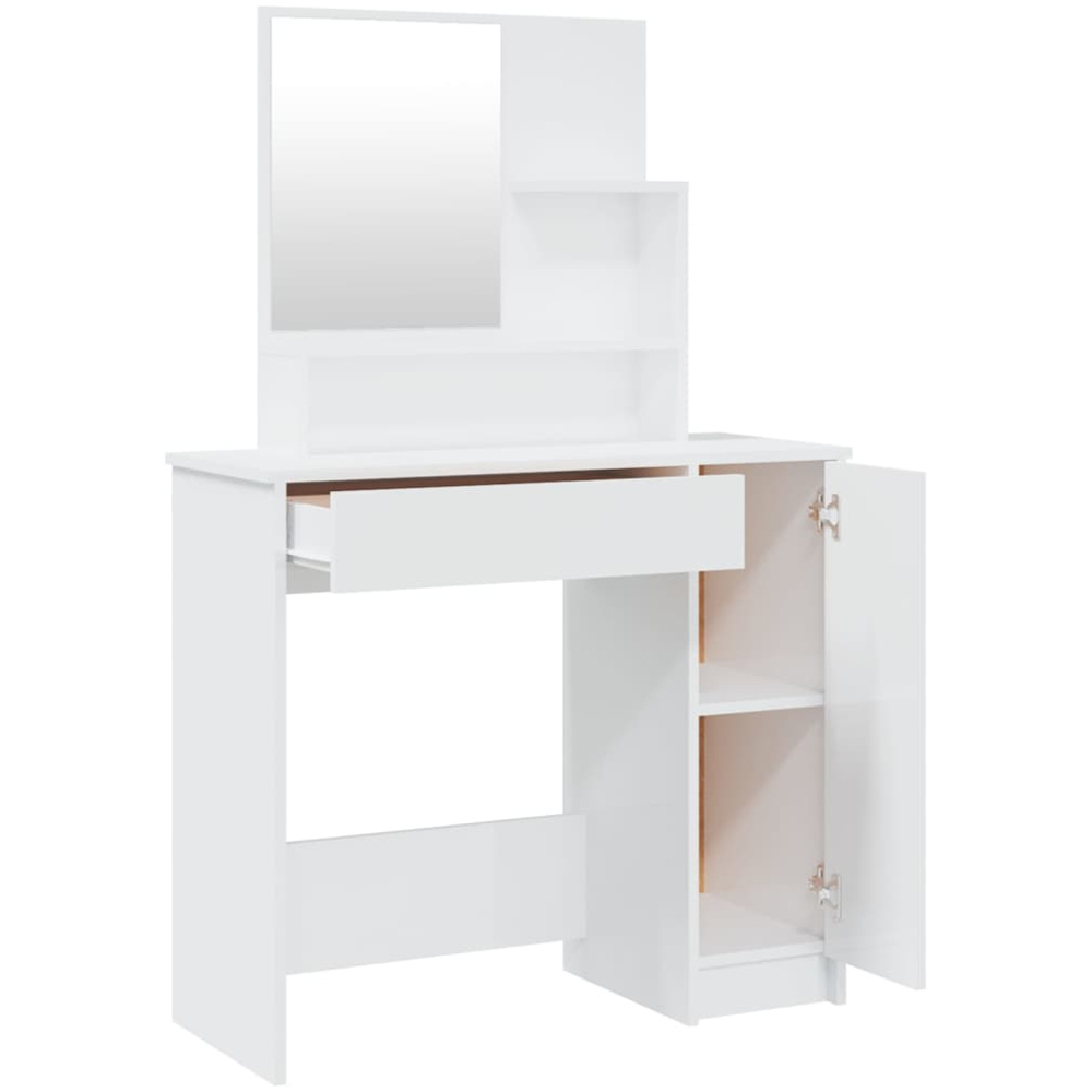 vidaXL Single Door Single Wide Drawer High Gloss White Dressing Table with Mirror Image 3