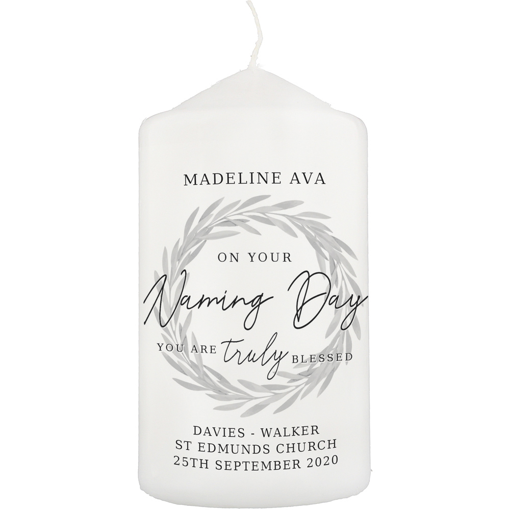 Personalised Memento Personalised Truly Blessed Naming Day Pillar Candle Image 1