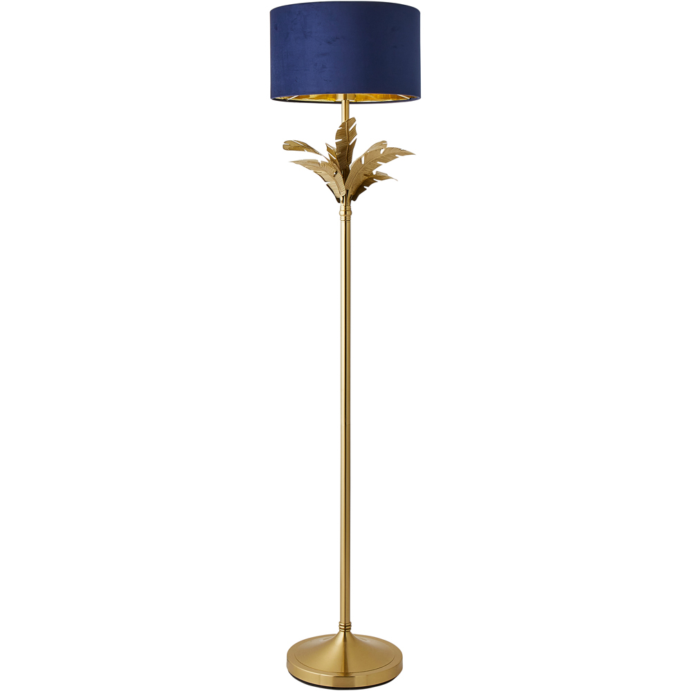 ValueLights Christina Navy Velvet and Gold Palm Leaf Floor Lamp with Bulb Image 1