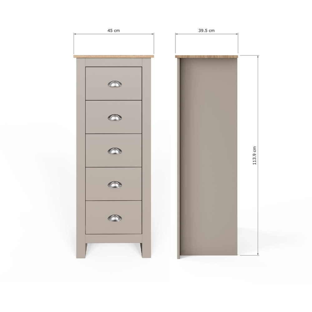 GFW Lancaster 5 Drawer Grey Tall Boy Chest of Drawers Image 9
