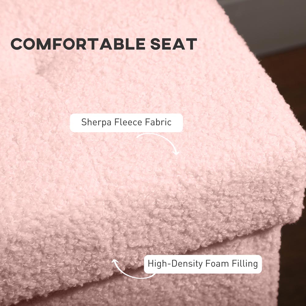 HOMCOM Pink Foldable Sherpa Fleece Storage Ottoman Seat Image 7