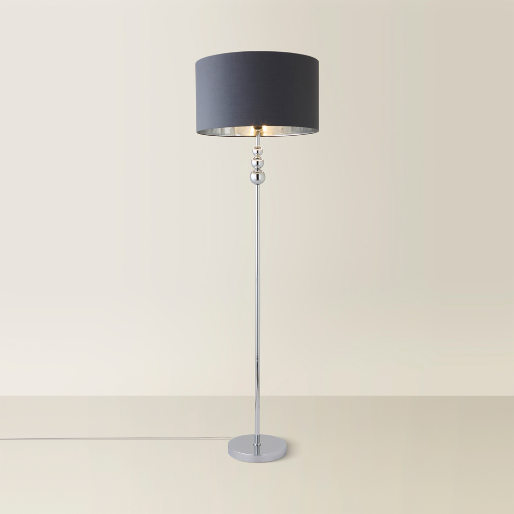ValueLight Marissa Charcoal Velvet Chrome Inner Shade Chrome Stacked Ball LED Floor Lamp Image 5