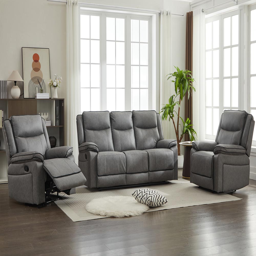 Furniture One 5 Seater Grey Manual Sectional Recliner Couches Sofa Set Image 3
