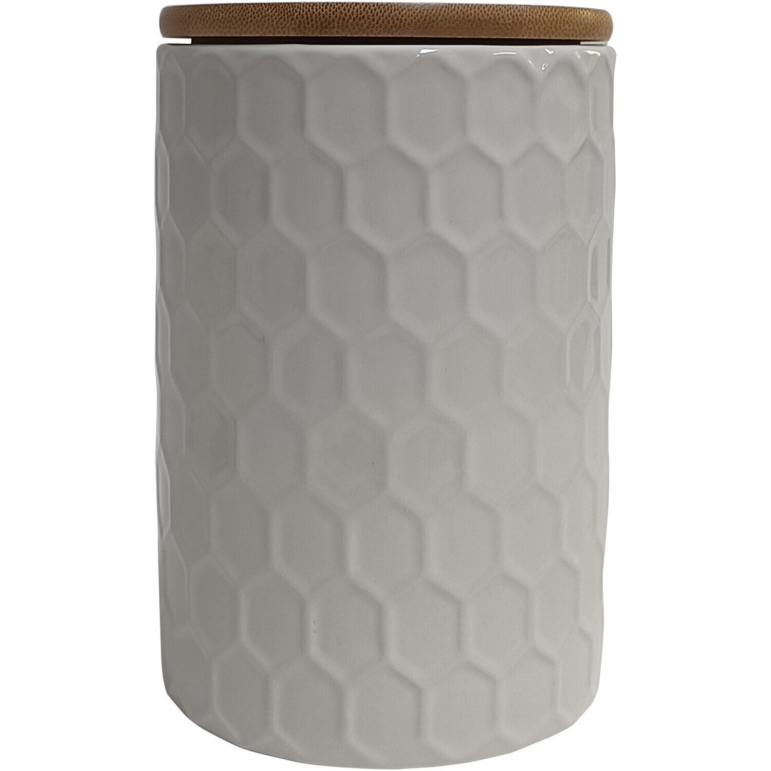 Honeycomb Canister with Wood Lid - White Image 4