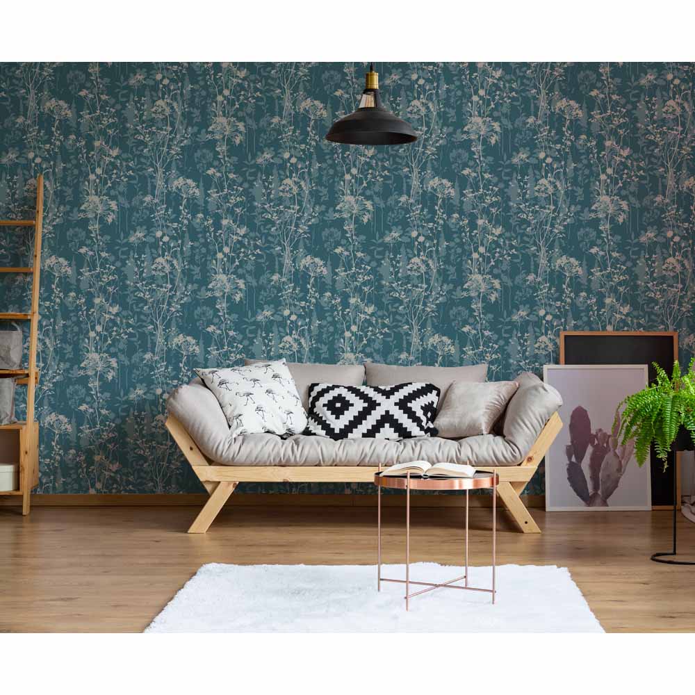 Wilko Summer Sprig Teal Wallpaper Wilko
