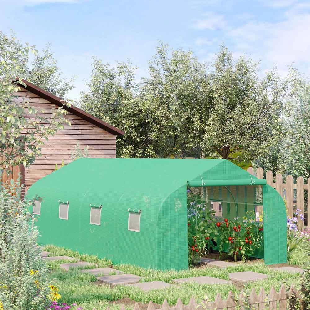 Outsunny Green PE Cloth 10 x 19.6ft Walk In Polytunnel Greenhouse Image 2